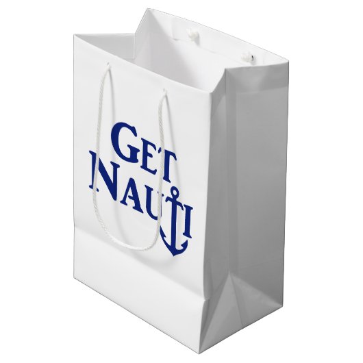 "GET NAUTI" — Nautical Medium Gift Bag Medium Cadeauzakje (Voorkant Gekanteld)