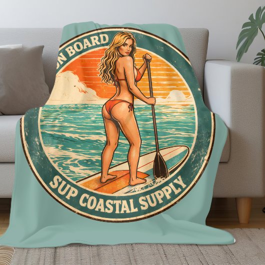 Get On Board SUP Pinup Paddleboard Retro Surf Shop Fleece Deken