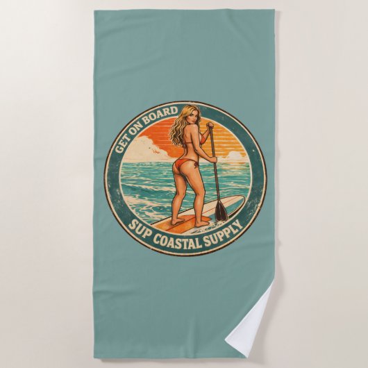 Get On Board SUP Pinup Paddleboard Retro Surf Shop Strandlaken (Voorkant)
