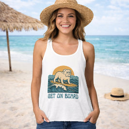 Get On Board Surfer Dog Retro Art -Bulldog Surfing Tanktop