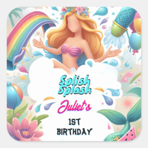 Get Water Park Cool Summer splash pad 1e verjaarda Vierkante Sticker