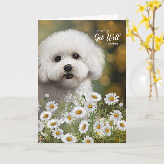 Get Well Bichon Frise Dog Daisies Kaart (Gele Bloem)