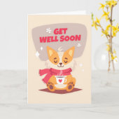 Get Well Binnenkort Cartoon Fox met Koffiebegroeti Kaart (Gele Bloem)