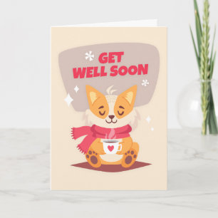 Get Well Binnenkort Cartoon Fox met Koffiebegroeti Kaart