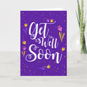 Get Well Binnenkort Donker Paarse Typografie Groet Kaart