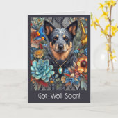 Get Well Binnenkort Kaart Aussie Cattle Dog Hugs a (Gele Bloem)