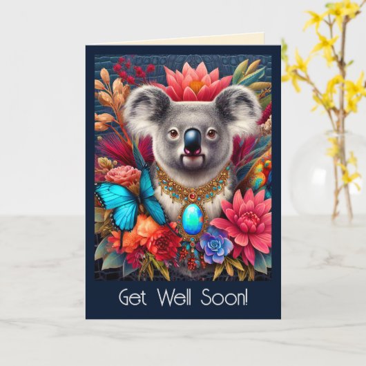 Get Well Binnenkort Kaart Aussie Koala Beer knuffe (Gele Bloem)