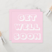 Get Well Binnenkort, lichtroze wit modern vet Kaart (Voorkant / Achterkant in situ)