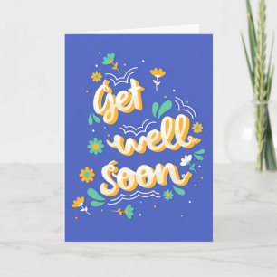 Get Well Binnenkort Moderne Blauwe en Gele Typogra Kaart