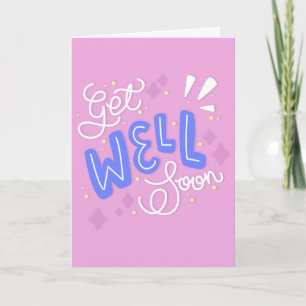 Get Well Binnenkort Moderne Roze en Blauwe Typogra Kaart