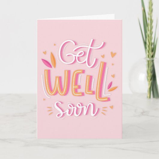 Get Well Binnenkort Moderne Roze en Gele Typografi Kaart (Voorkant)