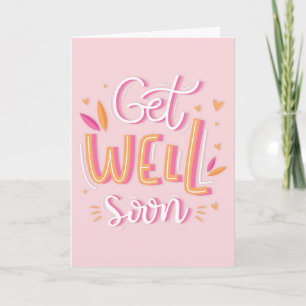 Get Well Binnenkort Moderne Roze en Gele Typografi Kaart