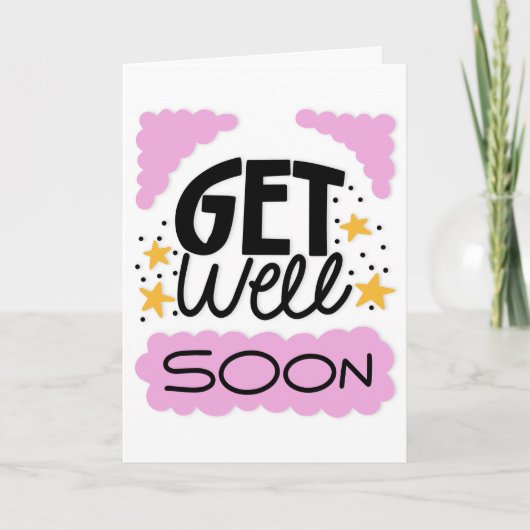 Get Well Binnenkort Moderne Roze en Gele Typografi Kaart (Voorkant)