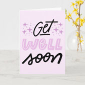 Get Well Binnenkort Moderne Roze en Zwarte Typogra Kaart (Gele Bloem)