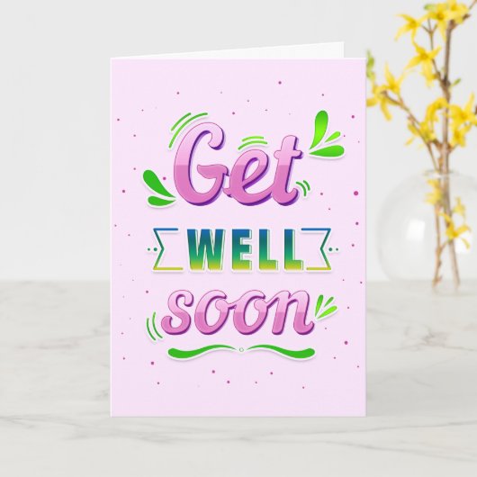 Get Well Binnenkort Roze en Groene Groet Kaart (Gele Bloem)