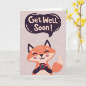 Get Well Binnenkort Schattigee vos met koffiebegro Kaart (Gele Bloem)