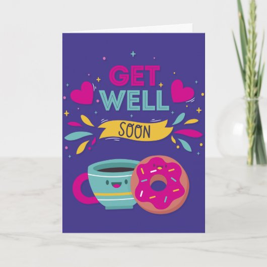 Get Well Binnenkort Sweet Donut en Koffie Groet Kaart (Voorkant)