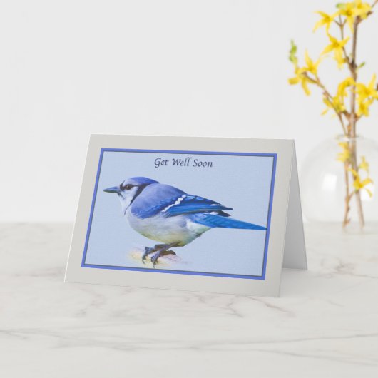 Get Well Card with Blue Jay Bird Kaart (Gele Bloem)