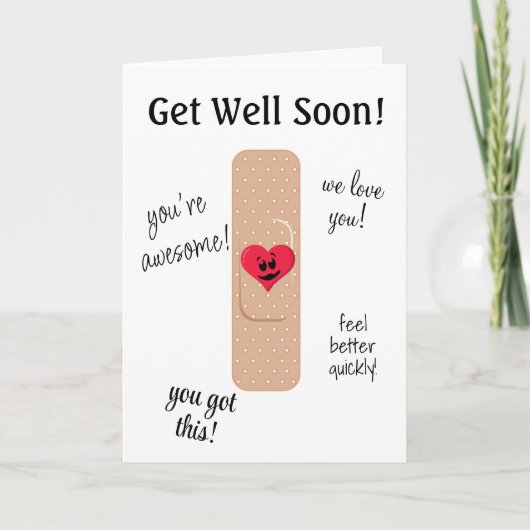 Get Well Card with Cute Bandaid Kaart (Voorkant)
