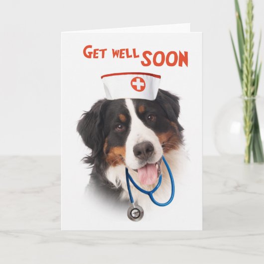 Get well card with dog with a nurse outfit kaart (Voorkant)