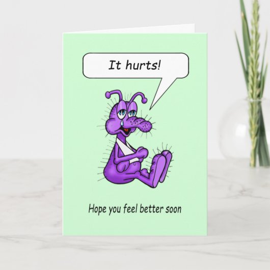 Get Well Cartoon Little Bug met Hurt Arm In Sling Kaart (Voorkant)