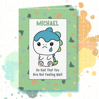 Get Well Cute Dinosaur Cartoon Funny Saying Child Kaart