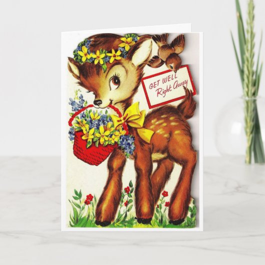 Get Well -Fawn & Bird met Yellow Daisies, Kaart (Voorkant)