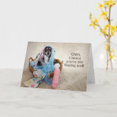 GET WELL - HUMOR - HOND VERSTRIKT IN GAREN KAART (Gele Bloem)