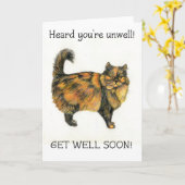 Get Well Kaart - Tortoiseshell Cat (Gele Bloem)