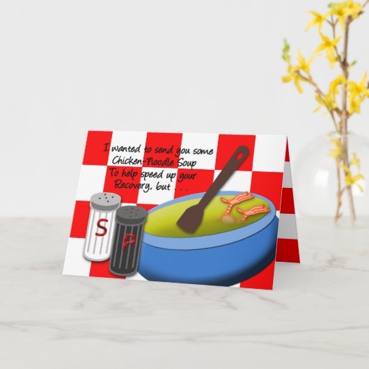 GET WELL - KIPPENSOEP - HUMOR KAART (Gele Bloem)