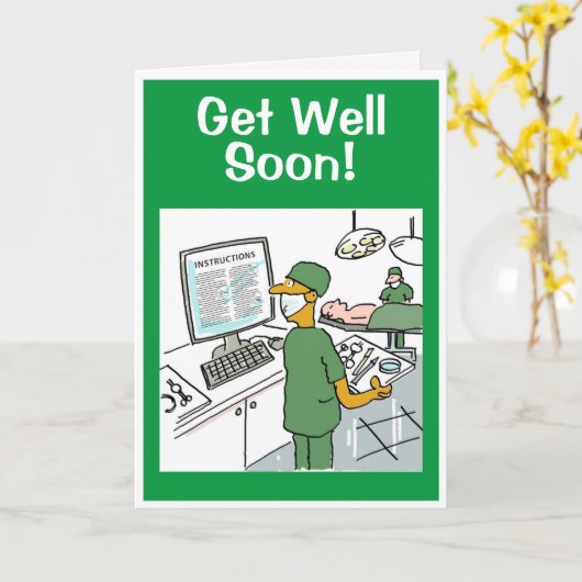 Get Well Soon - Aziatische chirurg controleert ins Kaart (Gele Bloem)