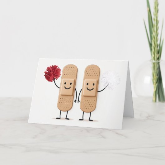 Get Well Soon Bandages With Cheerleading Pompoms Kaart (Voorkant)