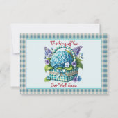 Get Well Soon Bloemenmand Turquoise Gingham Notitiekaartje (Voorkant)