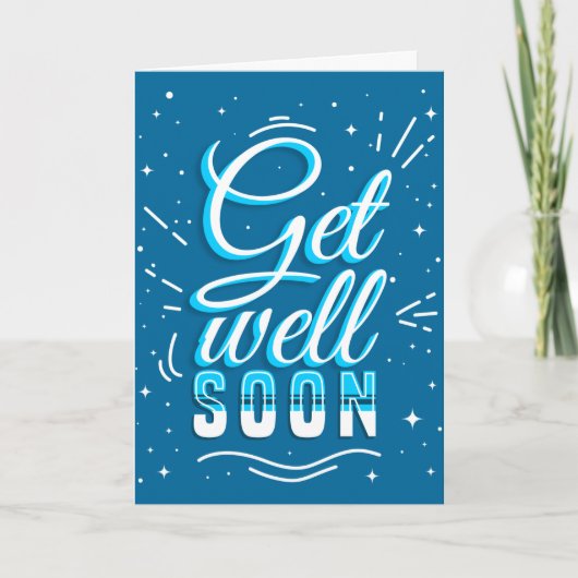 Get Well Soon Blue White Typography Greeting Card Kaart (Voorkant)