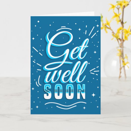 Get Well Soon Blue White Typography Greeting Card Kaart (Gele Bloem)