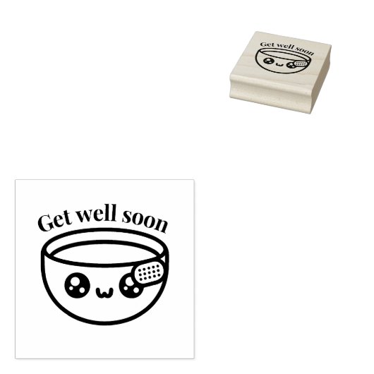 Get Well Soon Bowl of Soup Wood Art Stamp Rubberstempel (Gestempeld)
