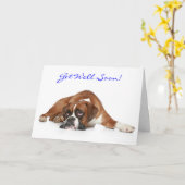 Get Well Soon Boxer Dog Wenskaart - Verse Kaart (Gele Bloem)