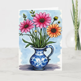 Get Well Soon Bright Color Flowers in Pitcher Kaart