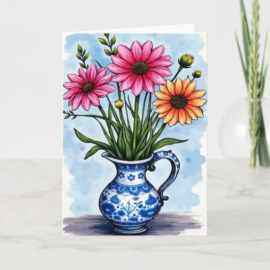 Get Well Soon Bright Color Flowers in Pitcher Kaart (Voorkant)