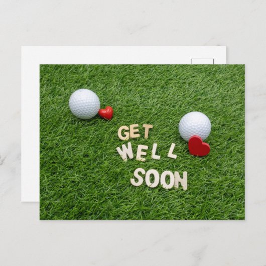 Get well soon card with golf ball and tee briefkaart (Voorkant / Achterkant)