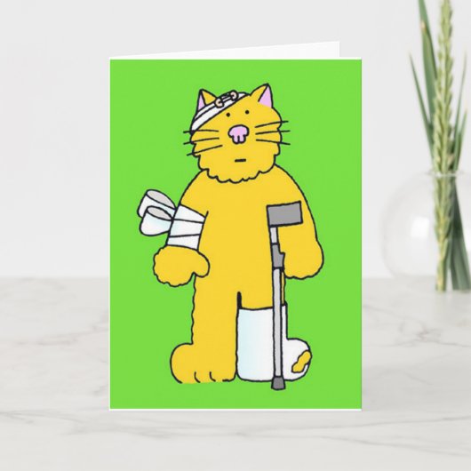 Get Well Soon Cartoon Cat met verband. Kaart (Voorkant)
