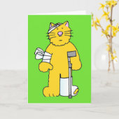 Get Well Soon Cartoon Cat met verband. Kaart (Gele Bloem)