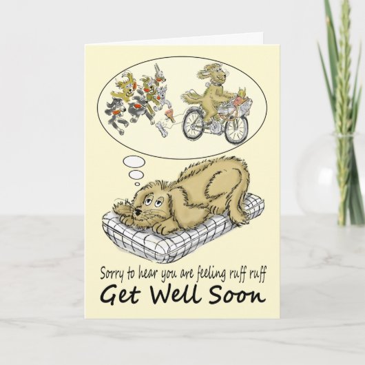 Get Well Soon Cartoon Dog Dromen van eten Kaart (Voorkant)