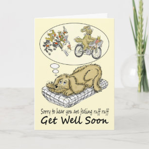 Get Well Soon Cartoon Dog Dromen van eten Kaart
