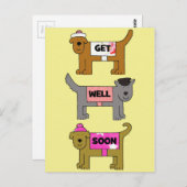 Get Well Soon Cartoon Honden in Kleding. Briefkaart (Voorkant / Achterkant)