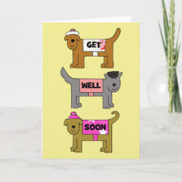 Get Well Soon Cartoon Honden in Kleding. Kaart