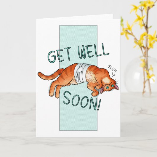 Get Well Soon Cat Card Kaart (Gele Bloem)