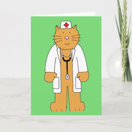 Get Well Soon Cat verkleed als een Medic-Cartoon Kaart (Voorkant)