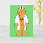 Get Well Soon Cat verkleed als een Medic-Cartoon Kaart (Gele Bloem)