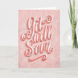 Get Well Soon Coral Vintage Style Typography Card Kaart